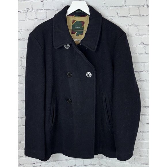J.CREW Men’s Bayswater Pea Coat Large Dark Navy Blue 100% Wool Stadiums Cloth - Picture 1 of 11